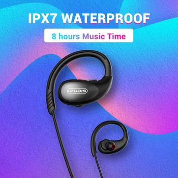 IPUDIS Sport Cască Bluetooth rezistent la apa IPX7 Wireless Casti HiFi Stereo pentru Căști cu fixare pe gât Pavilioane 120mAh cu Microfon
