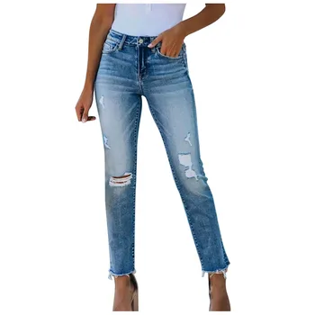 În 2020, Cele Mai Noi Hot Femei Stretch Rupt Dificultate Skinny Talie Mare Pantaloni Din Denim Tocata Blugi Pantaloni Slim Din Denim Jeggings Jeans