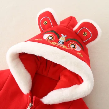 Chineză Tang Costum Copil Banchet Sărbătoare Haine Fata Copil Nou-Născut Romper Bumbac Roz Romper Tinuta De Iarna Baby Salopeta