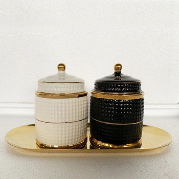 Calitate Europeană Forma de Turn Decorativ Borcan Tampoane de Bumbac Organizarea Ceramice Cutie de Depozitare cu Capac Lumânare Parfumată Container