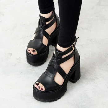 Sandale gladiator femei vara pantofi cu Tocuri Înalte, Sandale negre Platforma Pantofi toc gros sandale de doamnelor pantofi sandale YMA161-1