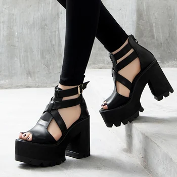 Sandale gladiator femei vara pantofi cu Tocuri Înalte, Sandale negre Platforma Pantofi toc gros sandale de doamnelor pantofi sandale YMA161-1