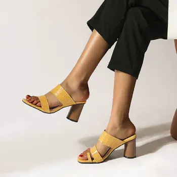 ZawsThia de vară 2020 galben negru argintiu rotund tocuri inalte femei papuci sandale flip flops pentru femei slide-uri catâri slip-on pantofi