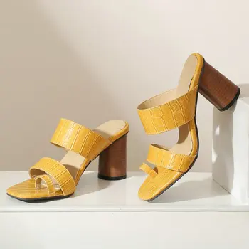 ZawsThia de vară 2020 galben negru argintiu rotund tocuri inalte femei papuci sandale flip flops pentru femei slide-uri catâri slip-on pantofi