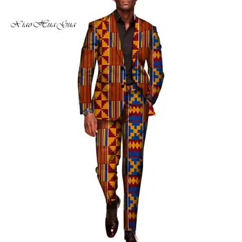 2 Bucăți Set pentru Bărbați Tradiționale Africa de Îmbrăcăminte Pantaloni Costume pentru Bărbați Petrecere cu Maneci Lungi Sacou Plus Dimensiune Costume Africane Tinutele WYN602