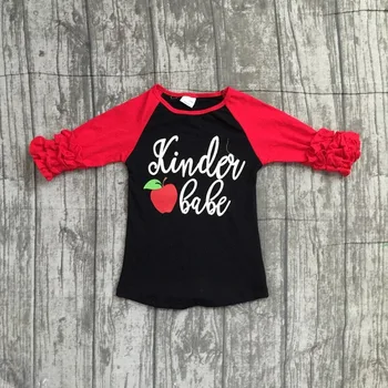 2018 new sosire fete pentru copii kinder babe boutique sus tricouri culoare roșie măr negru t-shirt hainele înapoi la școală bumbac haine copii