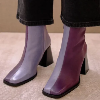 Femei Pantofi Mid-toc Pantofi Deget de la picior Pătrat Square Toc cu Fermoar Lateral Cizme Casual, de Culoare Mixt de Afaceri Uzura Formale Femei Glezna Cizme