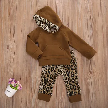Toamna Iarna 2020 Copii Băieți Fete Haine groase de Bumbac Fete de Îmbrăcăminte Seturi de Leopard cu mâneci Lungi Topuri+Pantaloni Haine pentru Sugari, 2 buc