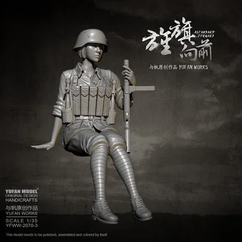 YUFAN MODEL 1/35 Rășină figura kituri de sex Feminin soldat auto-asamblate YFWW-2070-3