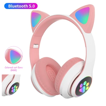 Wireless Bluetooth Căști cu Microfon Montat pe Cap de Pisica Drăguț Lumină LED-uri pentru Căști Stereo Bass Music Headset pentru Copil Fata Cadou