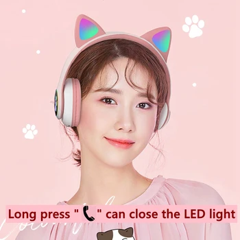 Wireless Bluetooth Căști cu Microfon Montat pe Cap de Pisica Drăguț Lumină LED-uri pentru Căști Stereo Bass Music Headset pentru Copil Fata Cadou