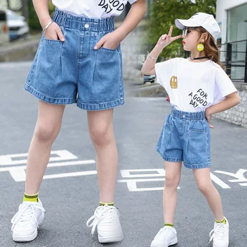 Moda Copii Fata de Blugi Scurte Pantaloni Copii coreean pantaloni Scurti din Denim Fete Mari Haine de Vară Vrac Pantaloni scurti pentru Adolescente 4-13Y