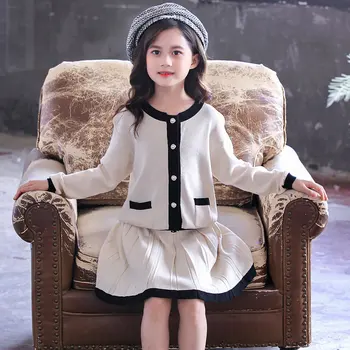 2020 Adolescenti, Fete Set De Moda Tricot Pulover Sacou Fusta 2 Bucata Set Elegant Printesa Celebritate Costum De Toamna New Sosire Set Pentru Fata