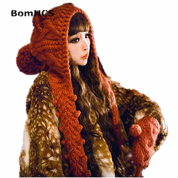 BomHCS Palarie cu Esarfa Drăguț Urechi de Pisică Cald Iarna Handmade Tricotate Căciulă Cravată (fără mănuși)