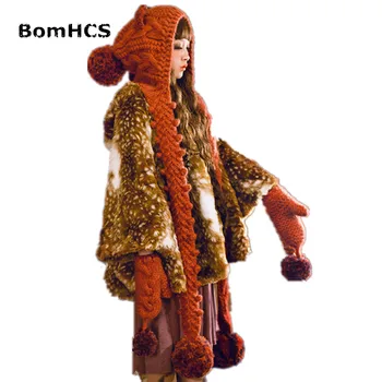 BomHCS Palarie cu Esarfa Drăguț Urechi de Pisică Cald Iarna Handmade Tricotate Căciulă Cravată (fără mănuși)