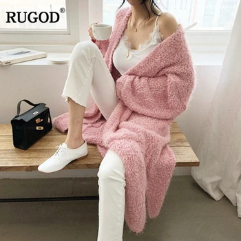 RUGOD 2020 mai Nou Moda de Pluș Tricotate Cardigan cu Buzunare Chic Lung Cardigan Pulover Pulover Simplu Femei Cardigan 2020