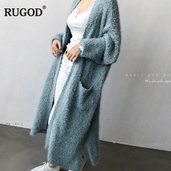 RUGOD 2020 mai Nou Moda de Pluș Tricotate Cardigan cu Buzunare Chic Lung Cardigan Pulover Pulover Simplu Femei Cardigan 2020