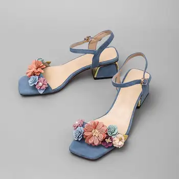 MORAZORA sandale de Moda pentru femei pantofi de piele de căprioară piele curea cataramă femei sandale de flori toc patrat doamnelor pantofi de vara pentru femeie