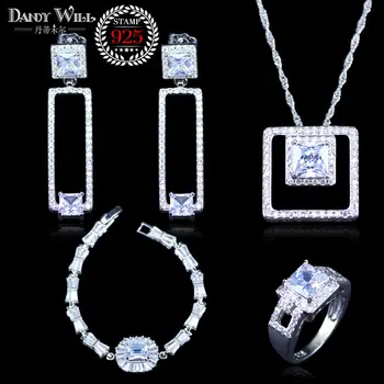Dubai stil Alb zircon Cubic de culoare de argint Bijuterii bratari seturi pentru femei pandantive hoop cercei inele bratari seturi cadou