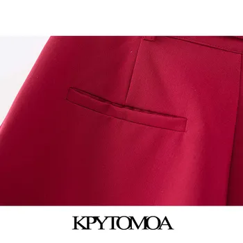 KPYTOMOA Femei 2020 Moda Cu Legat Direct Pantaloni Roșii de Epocă Talie Mare cu Fermoar Glezna Feminin Pantaloni Mujer