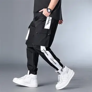 Vara Barbati de Moda Streetwear Pantaloni Negru Plus-dimensiuni Cordon Glezna Banded Pantaloni Hip-hop la Modă Joggeri Streetwear