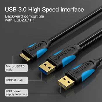 Intervenție Micro USB 3.0 Dual USB Cu Cablu de Alimentare mascul la Mascul Super-Viteza de 5Gbps Sincronizare de Date Cablu USB Pentru Telefon Samsung HD