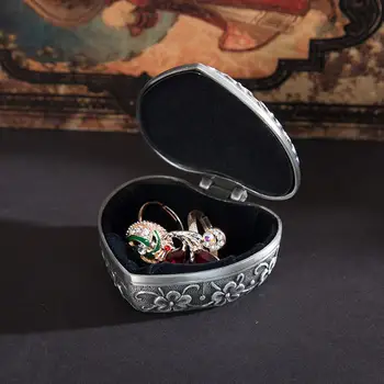 În formă de inimă a Crescut Printesa Vintage Cutie de Depozitare din Metal de Buzunar Caseta de Bijuterii Caseta de Inel de Nunta