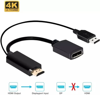 4K HDMI la Convertor DisplayPort cablu Adaptor HDMI 1.4 HDCP pentru a DisplayPort1.2 cu VESA Dual-Mode și USB2.0 de Alimentare pentru laptop-uri