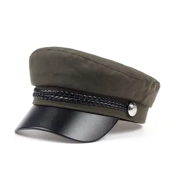 2019Female pălărie de primavara bumbac bleumarin pălărie de moda din piele neagră fix coroana de argint cataramă de iarnă pălărie cald Berete pălărie capac