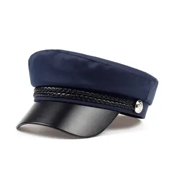 2019Female pălărie de primavara bumbac bleumarin pălărie de moda din piele neagră fix coroana de argint cataramă de iarnă pălărie cald Berete pălărie capac