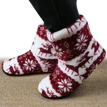 Iarna Papuci Femei Cămin Cald Papuci De Casă Fleece Pantofi Plat Crăciun Elan Interior Pantofi Ciorap Blana Bumbac Casa De Pluș Flip Flops