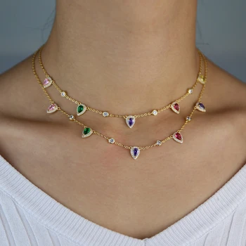 Curcubeu lacrimă cubic zirconiu cz cravată colier de aur cz lanț de femei trendy bijuterii