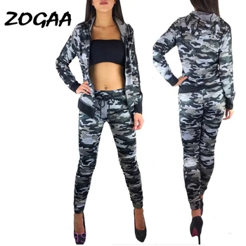 ZOGAA 2 Piese pentru Femei Set Camuflaj Costum de Formare de Fitness Pantaloni Sacou Femei Costume Hanorac de Sus Și Pantaloni de Trening Femei Seturi