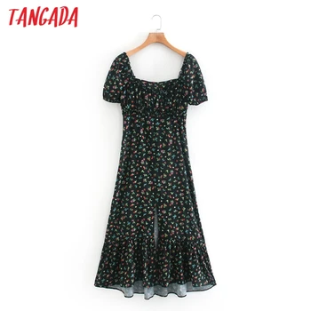 Tangada femei de moda de imprimare florale rochie de vara pătrat guler maneci scurte doamnelor de epocă rochie midi vestidos XN543