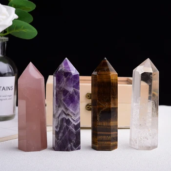 Runyangshi 4BUC /set de Vindecare de Cristal Baghete Singur Punct 6 Fațete Reiki Piatră pentru Meditație, Terapie cu Decor din lemn cutie de cadouri