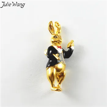 Julie Wang 5 BUC/Pachet Culoare de Aur Mr. Rabbit Bunny în Smoching Negru Costum de Email Aliaj de Animale Drăguț Forma Farmecul de a Face Bijuterii Găsirea