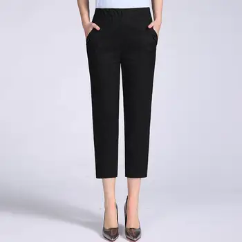 2020 Vara Bumbac Codrin Pantaloni Femei Plus Dimensiune Pantaloni Casual Femei Talie Mare Bovina-Lungime Pantaloni Drepte S47Q