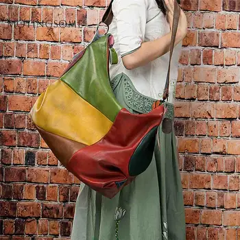Piele naturala Femei Vagabonzi Sac Manopera stil Vintage Mozaic Real Geanta Shopper din Piele de Moda Saci de Damele de Lux, Pungi 2019