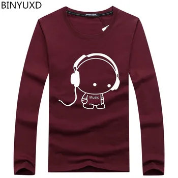 BINYUXD Fierbinte de Brand de Moda de Vânzare Bărbați Mânecă Lungă T-Shirt Casual Rock Cască Cască Câini Muzica de Imprimare Topuri Rece O-gât