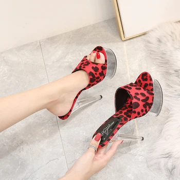 Pantofi pentru Femeie Sandale cu Platforma Cristal Transparent Leopard Clar Tocuri de 15 cm rezistent la apa Sandale Marime Mare Femei Papuci Femei