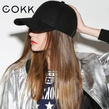 COKK Mens Capac Femei Snapback Pălării de Vară Pentru Femei Sport Pac Gol Solid de Culoare Neagră, Largă Vizorul Tata Pălărie Regla Bumbac