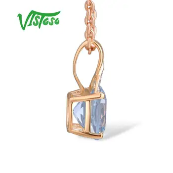 VISTOSO Pandantiv din Aur Pentru Femei Reale 14K 585 Aur Rose Radiant Topaz Albastru Spumante Pandantiv cu Diamante Delicate Bijuterii Fine