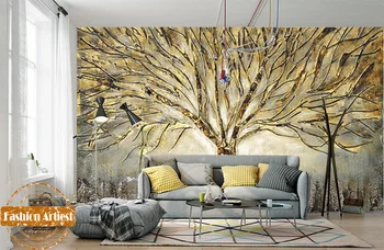 Personalizate 3d metal dur tapet mural relief copac de aur, pictura viață de birou tv canapea mens dormitor living room cafe restaurant