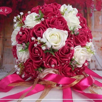 Manual frumoase Flori Artificiale Decorative Flori de Trandafir Perle Mireasa Mireasa Dantelă Accente de Buchete de Nunta cu Panglica