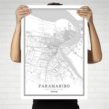 Surinam Creative harta orașului Paramaribo Abstract Panza Pictura alb-Negru Wall Art Print Poster Imagine Decor Acasă