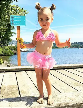 În Vara Anului 2017 Copil Copii Copii Fete Dantela Roz Tankini De Costume De Baie Bikini De Costume De Baie Costum De Baie Beachwear