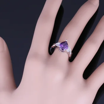 Drăguț Pere Violet Cubic Zirconia Albe CZ Placat cu Argint Inel V0107