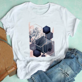 Femei cu Maneci Scurte Geometrice Estetice cu Dungi Moda 2021 Primavara-Vara Haine de Imprimare Tricou Femei Tee Top Graphic T-shirt