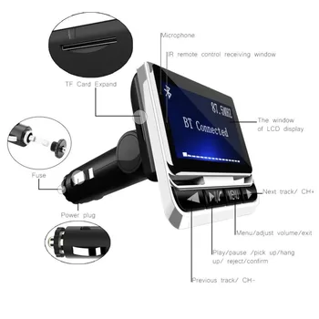 Bluetooth 4.1 Transmițător FM Radio Wireless Adaptor Handsfree Car Kit cu IR 21-cheie de control de la distanță de 1,4
