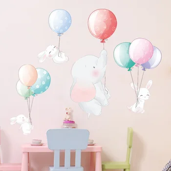 Desene animate Elehant și Iepurașul cu Balonul cu Aer Autocolante de Perete pentru Camera Copii Copil Pepinieră Decor Cameră Decalcomanii de Perete pentru Camera de zi